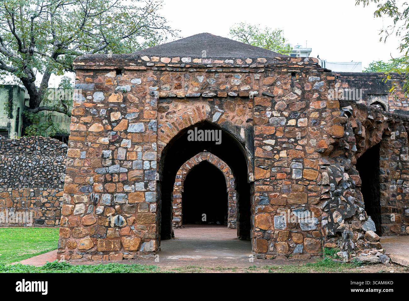 Le rovine storiche di Feroz Shah Kotla, una fortezza del XIV secolo costruita dal sultano Feroz Shah Tughlaq, a Delhi, India. Foto Stock