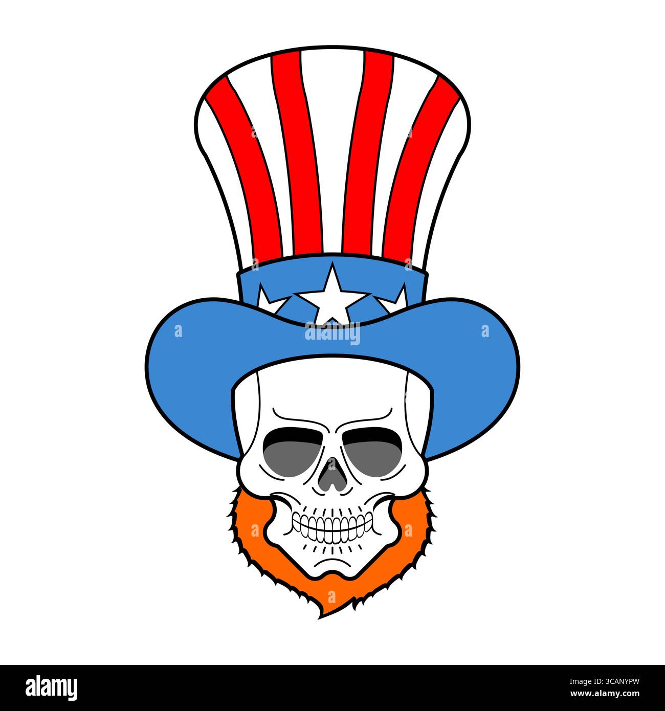 Teschio con il cappello dello zio Sam. Un mix di patriottismo e immagini della morte. Perfetto per arte politica, ribellione, protesta o disegni a tema Halloween. Illustrazione Vettoriale Teschio con il cappello dello zio Sam. Un mix di patriottismo e immagini della morte. Perfetto per arte politica, ribellione, protesta o disegni a tema Halloween. Illustrazione Vettoriale