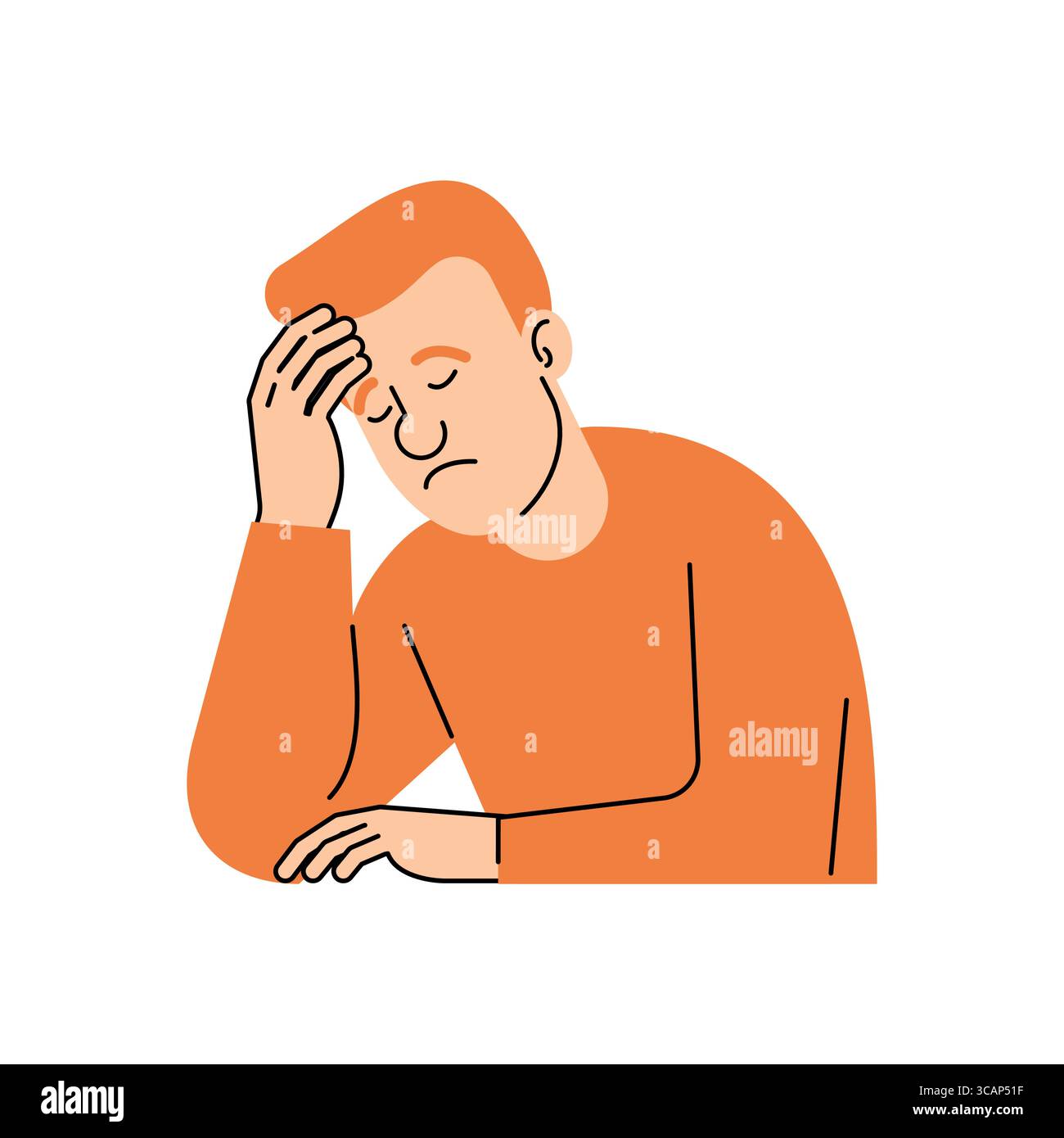 Uomo triste seduto con la testa in mano, mostrando profondo dolore, depressione o dolore emotivo. Ideale per temi di dolore, problemi di salute mentale, solitudine Illustrazione Vettoriale