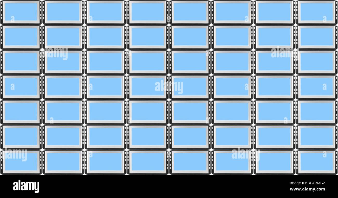 La grande scheda informativa da 49 cristalli liquidi di display con schermi blu. È possibile visualizzare qualsiasi informazione Foto Stock