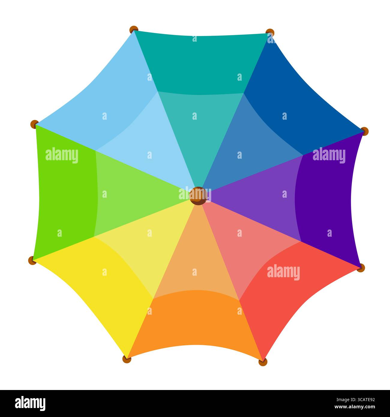 Aprire l'ombrello arcobaleno. Protezione dalla pioggia. Illustrazione stile piatto. Simbolo di protezione e sicurezza. Illustrazione Vettoriale