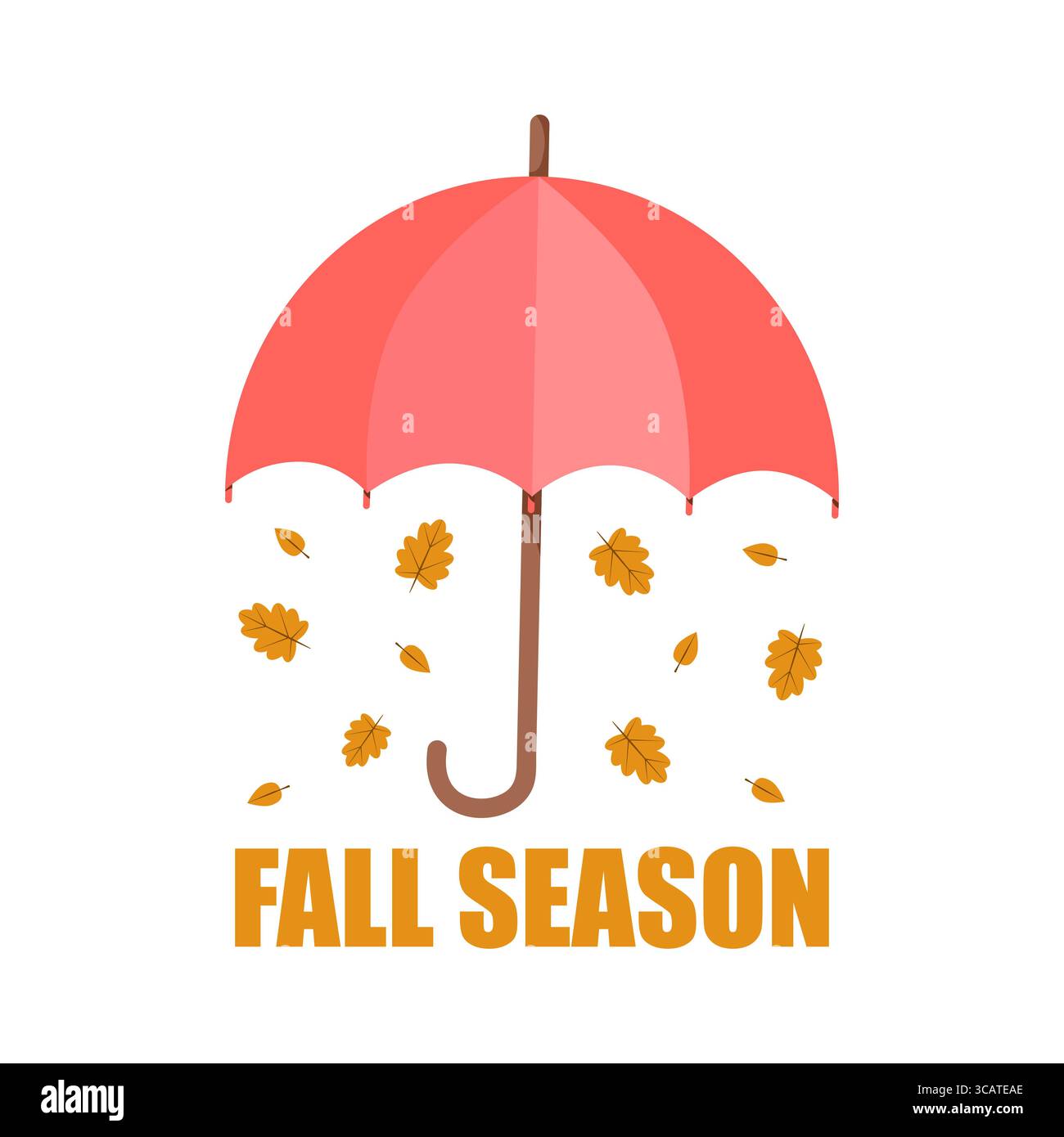 Brillante illustrazione di un ombrello con testo Autunno stagione in stile piatto. Perfetto per biglietti d'auguri. Illustrazione Vettoriale
