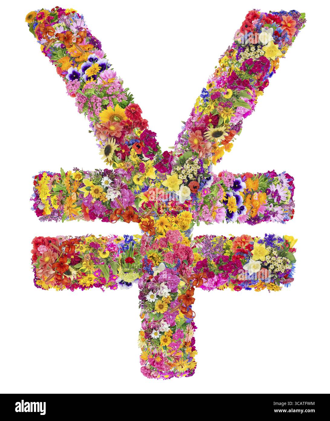 Simbolo del secondo il più forte moneta del mondo - Cina Yuan - realizzato da fiore, isolato collage astratto Foto Stock