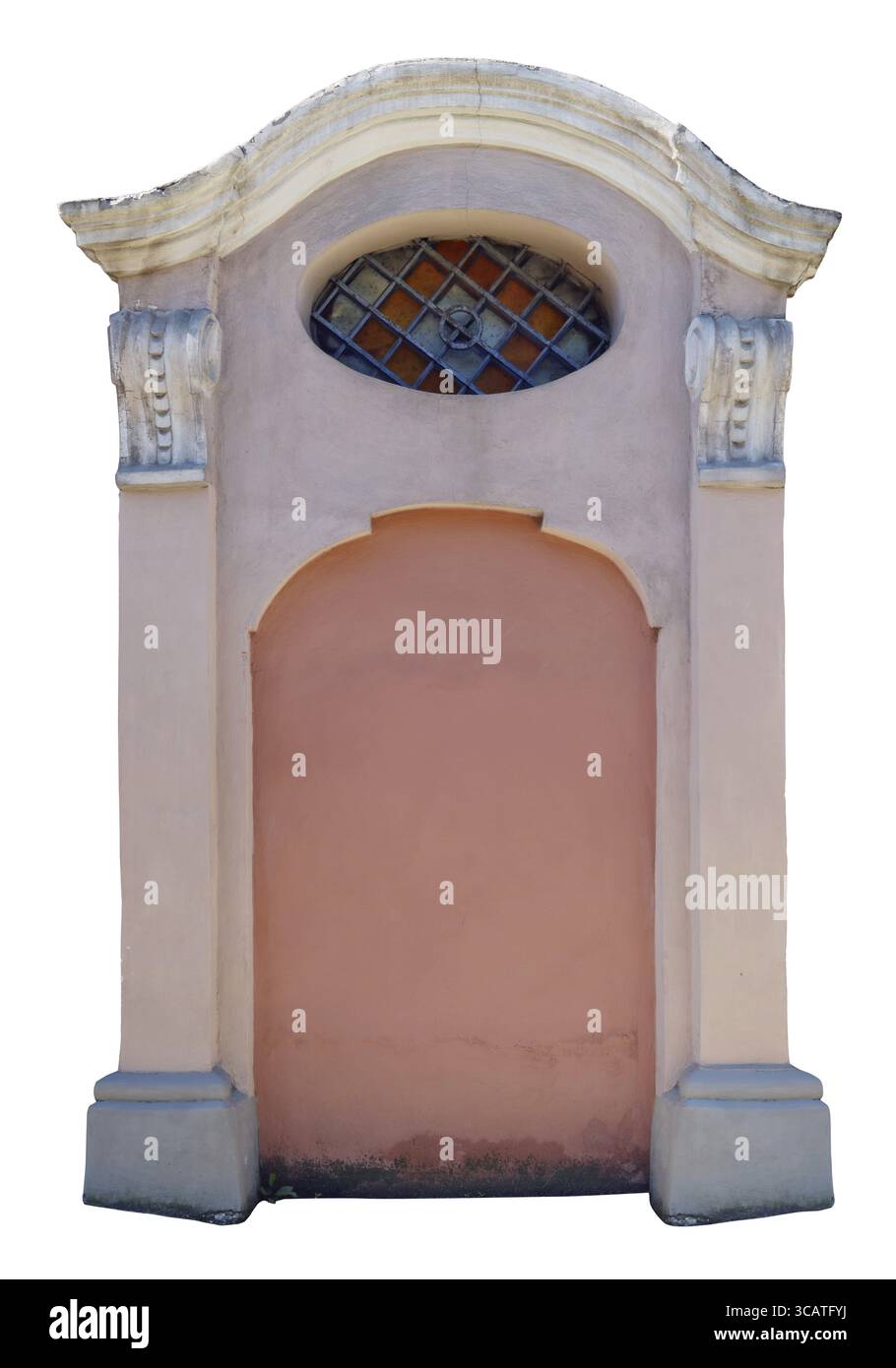 Elemento di decorazione del vecchio edificio - portico chiuso con un arco. Isolato con patch Foto Stock