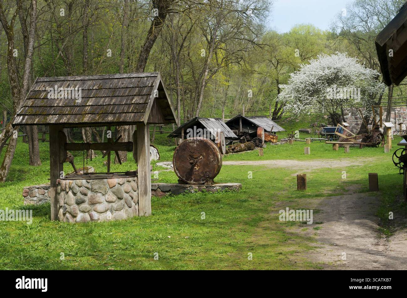Molla soleggiato giorno di maggio nel vecchio villaggio di paesaggio Foto Stock