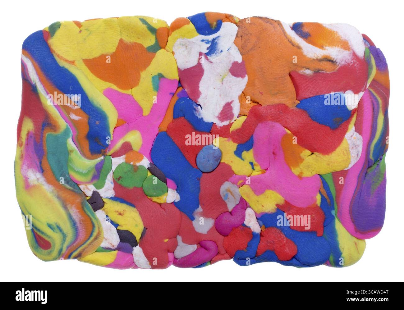 Striscione rettangolare da macchie di argilla arcobaleno colorate miste isolate. Impronte digitali del bambino Foto Stock