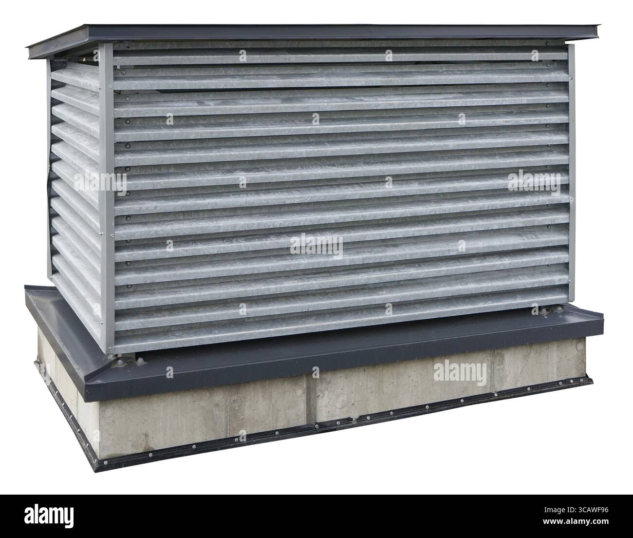 Contenitore metallico con il condizionatore industriale su un tetto di un garage sotterraneo. Isolato con patch Foto Stock