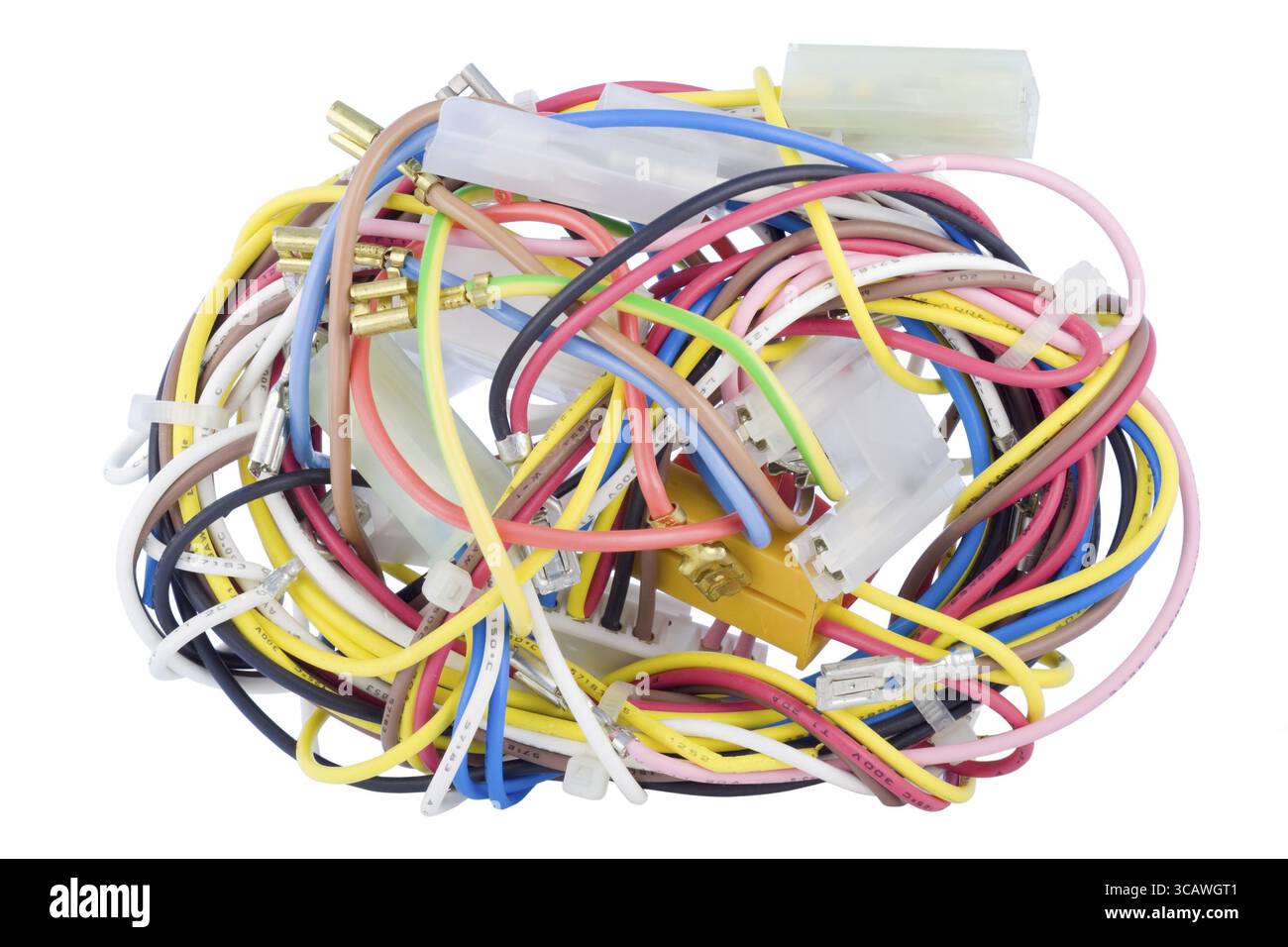 La sfera del potere di fili elettrici e cavi e connettori femmina preparato per il collegamento isolato Foto Stock