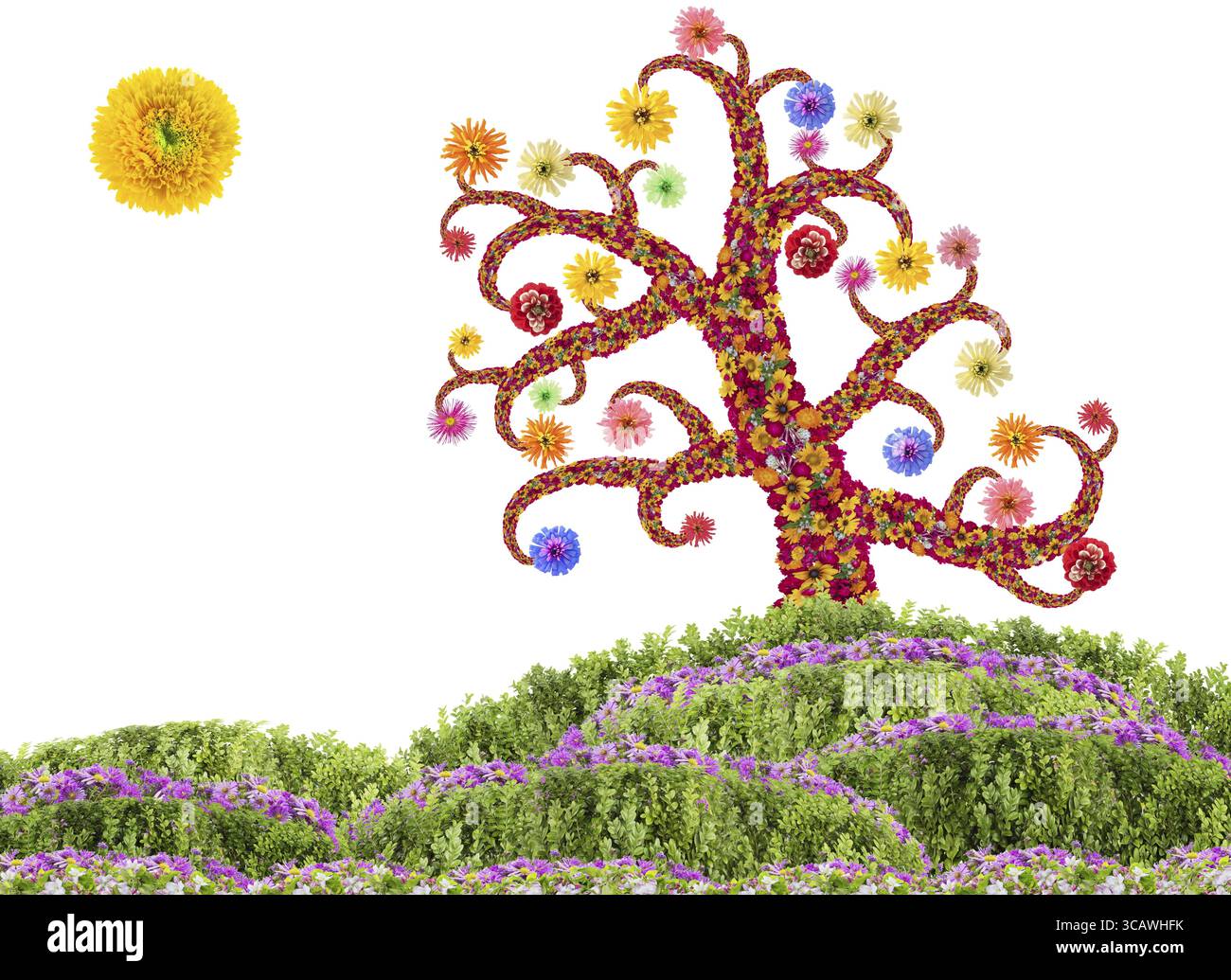 Albero di Pasqua realizzato con fiori freschi. Collage isolato Foto Stock