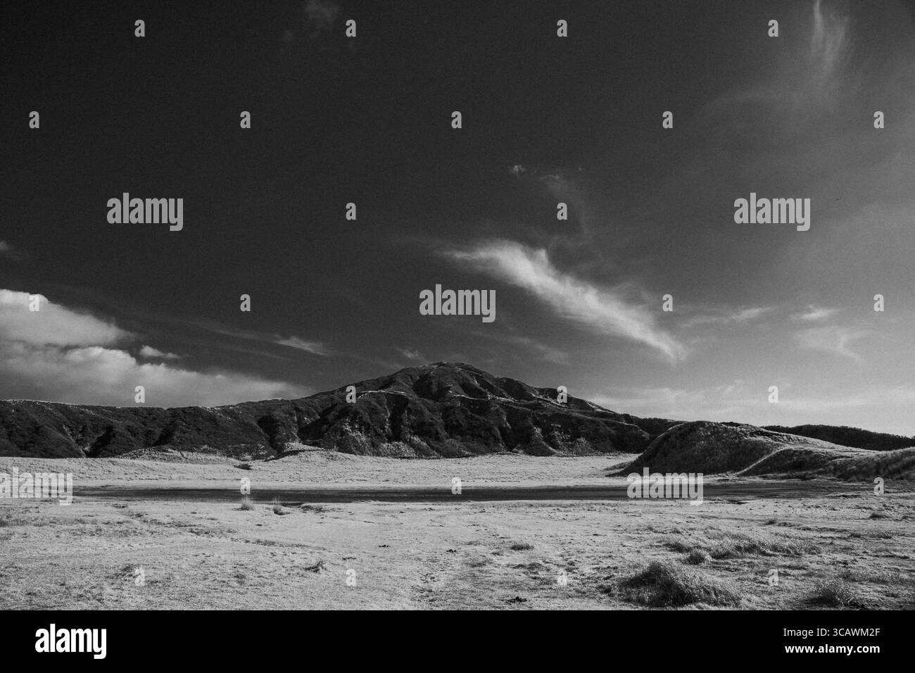 Il cratere vulcanico del Monte Aso e le praterie circostanti a Kyushu, in Giappone, presentano spettacolari pennacchi di vapore, terreni accidentati e viste panoramiche delle montagne Foto Stock