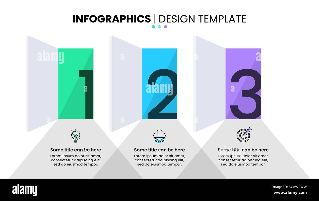 Modello infografico con icone e 3 opzioni o passaggi. Porte. Può essere utilizzato per layout del flusso di lavoro, diagrammi, banner, webdesign. Illustrazione vettoriale Illustrazione Vettoriale
