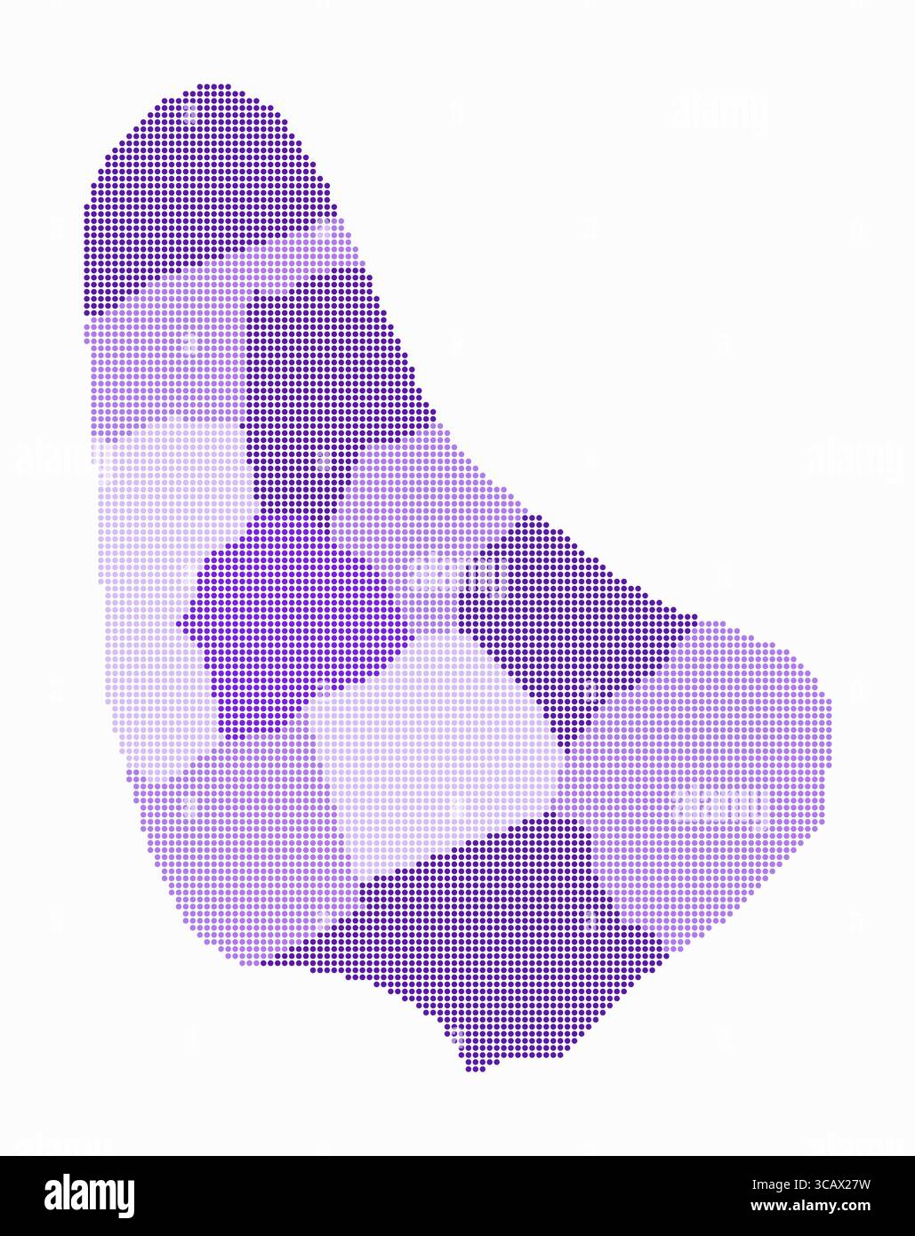 Mappa punteggiata delle Barbados. Mappa digitale del paese su sfondo bianco. Forma delle Barbados con punti circolari. Stile puntini colorati. Cerchi di piccole dimensioni. Illustrazione Vettoriale
