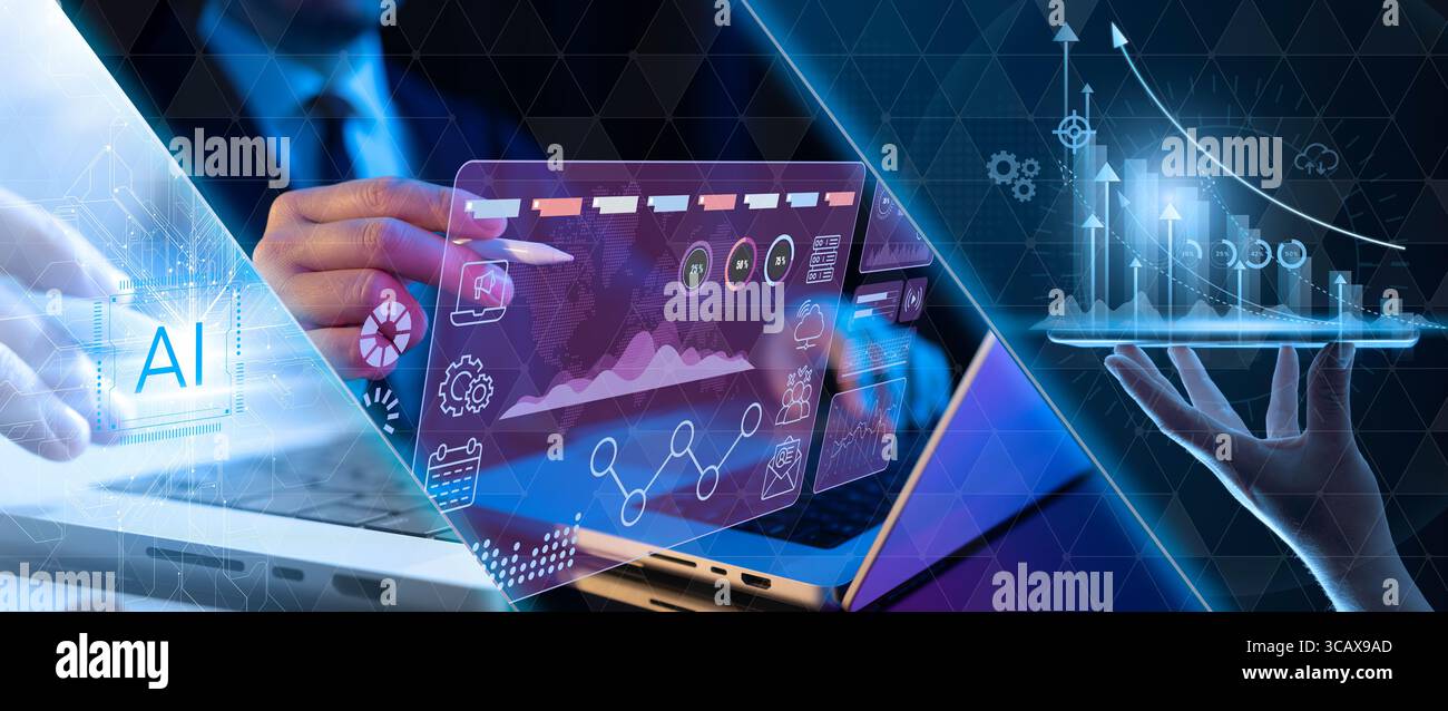 Marketing digitale, analisi dei dati per le prestazioni e creazione di report di approfondimento, obiettivo della strategia e del servizio di marketing digitale attraverso il canale digitale di Foto Stock