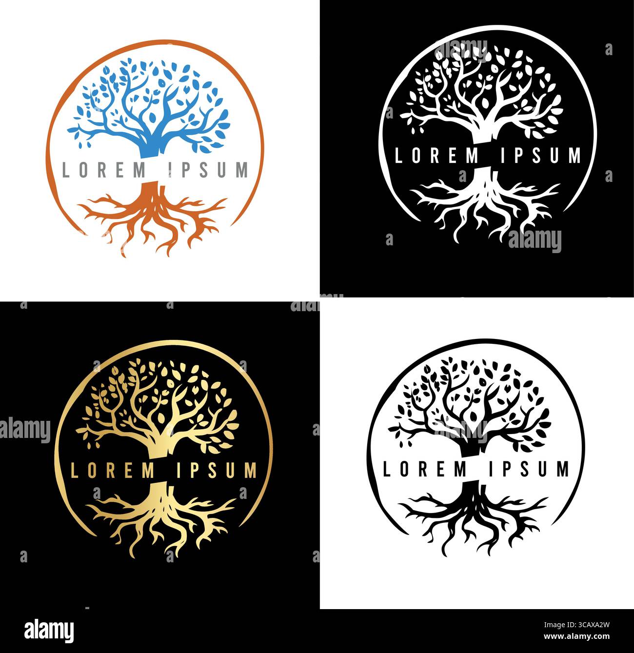 Set di disegni con logo ad albero. illustrazione vettoriale Illustrazione Vettoriale