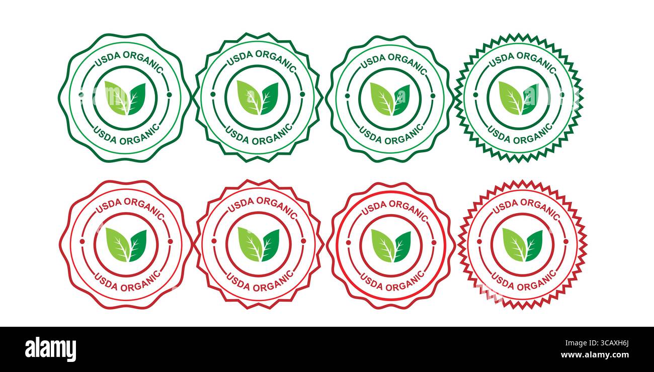 Distintivi ecologici con simboli di garanzia biologica Illustrazione Vettoriale
