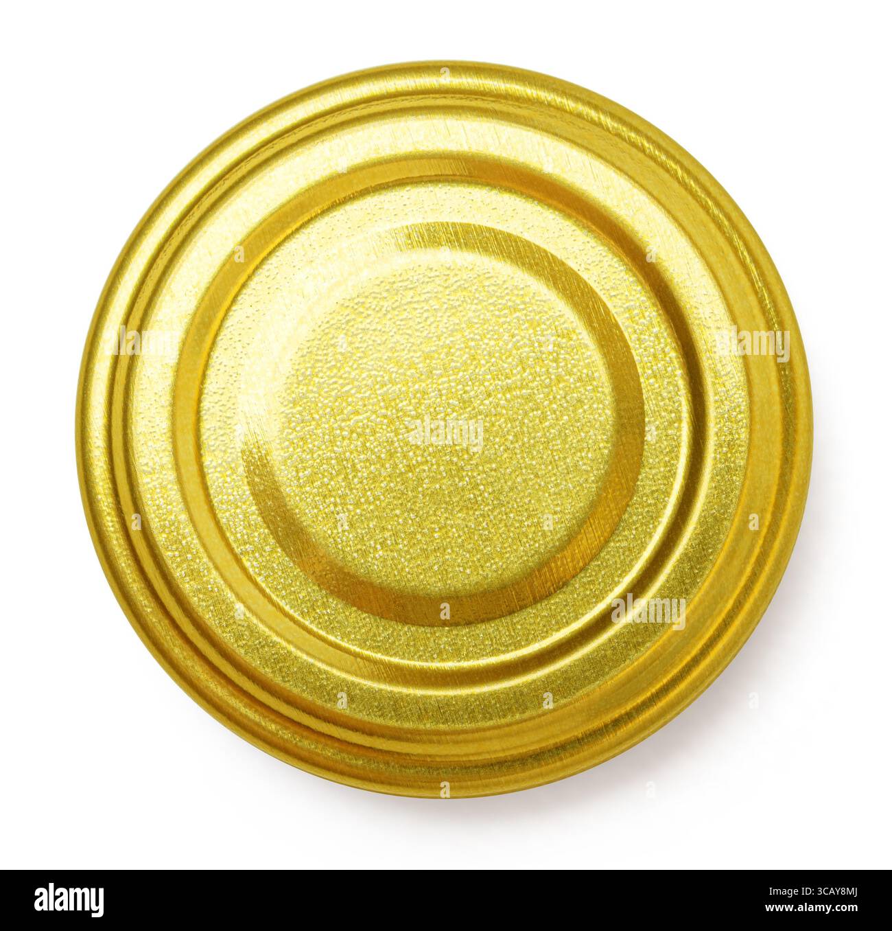 Piccolo coperchio dorato metallizzato che crea un aspetto semplice ma elegante, isolato su sfondo bianco Foto Stock