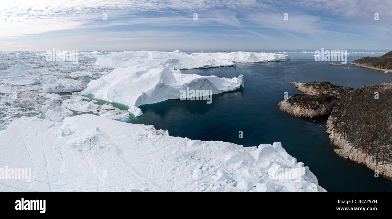 Marmellata di iceberg nel fiordo di ghiaccio UNESCO vicino a Ilulissat, in Groenlandia Foto Stock