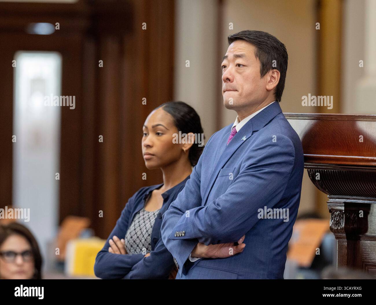 Texas House Democratic Caucus leader, rappresentante statale GENE WU, D-Houston, in House Floor Action il 1 giugno 2025 durante la sessione legislativa. Wu è stato preso di mira in una causa dal governatore del Texas Greg Abbott (non mostrato) per il suo ruolo nella guida di un ritiro democratico nella metà del decennio repubblicano. La Texas House non è stata in grado di ottenere un quorum in sessione speciale a causa dei democratici texani che lasciavano lo stato. Foto Stock