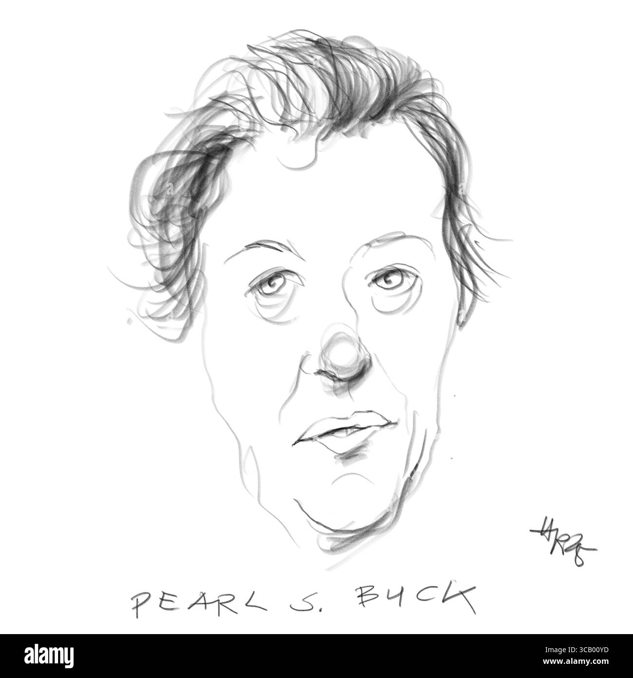 Pencil Portrait of the Writer Pearl S. Buck Foto Stock