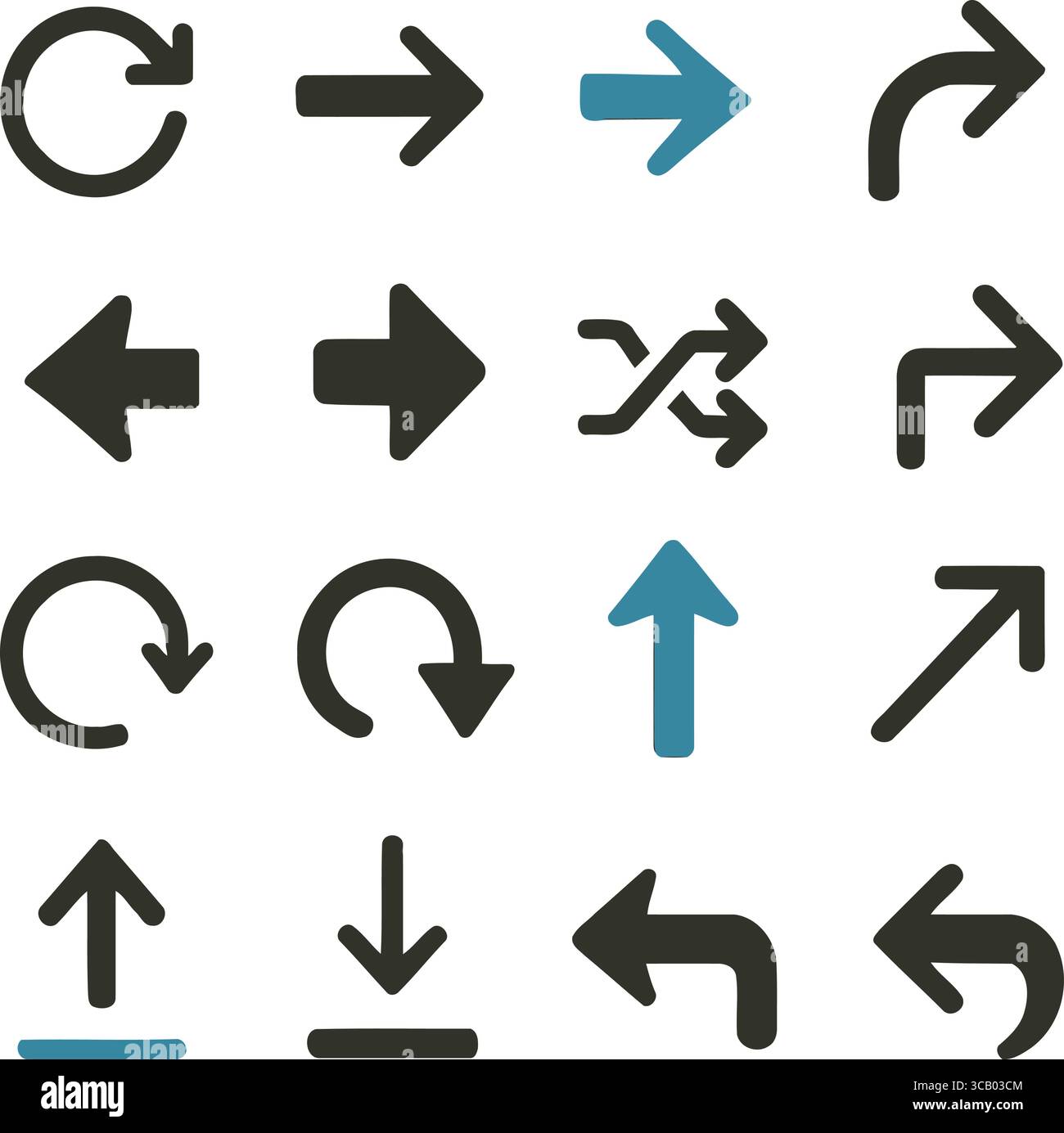 Icone freccia Imposta vettore, Clipart di direzione, simbolo blu nero, navigazione, svolta, su, Giù, sinistra, destra, contorno semplice, minimal, Collection, Design Illustrazione Vettoriale