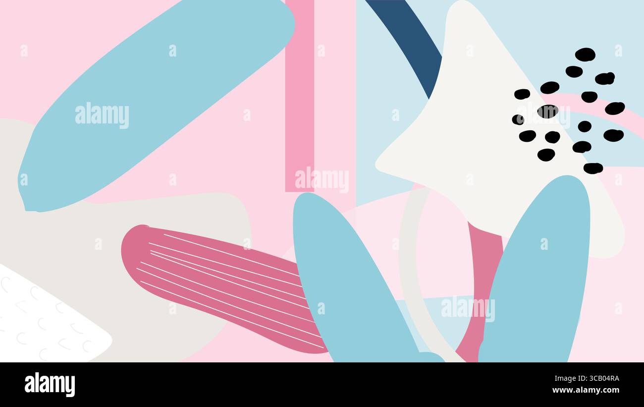 Composizione astratta con vivaci scarabocchi rosa e blu, forme divertenti e tratti artistici a mano libera in uno stile creativo moderno. Foto Stock