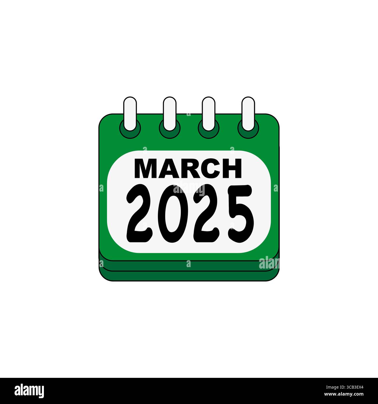 Icona della pagina del calendario. Marzo 2025 mese. Vettore data evento. Illustrazione di design verde. Illustrazione Vettoriale