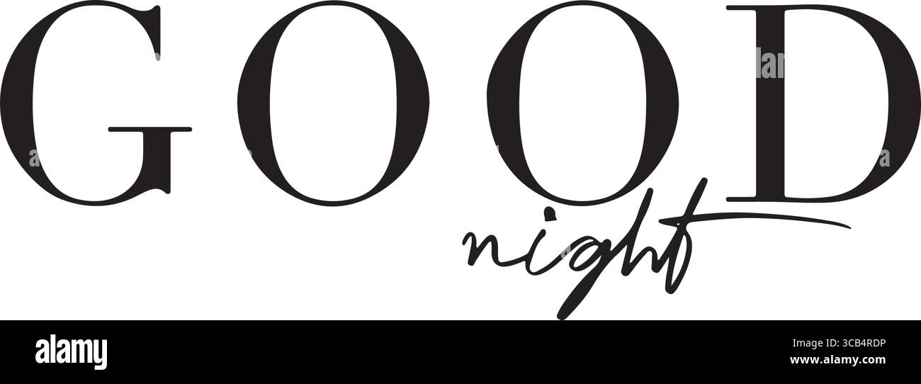 BUONA notte testo font calligrafia scritta a mano oggetto di colore nero comunicazione sonno sogno buonanotte intelligente dispositivo portatile informazioni Illustrazione Vettoriale