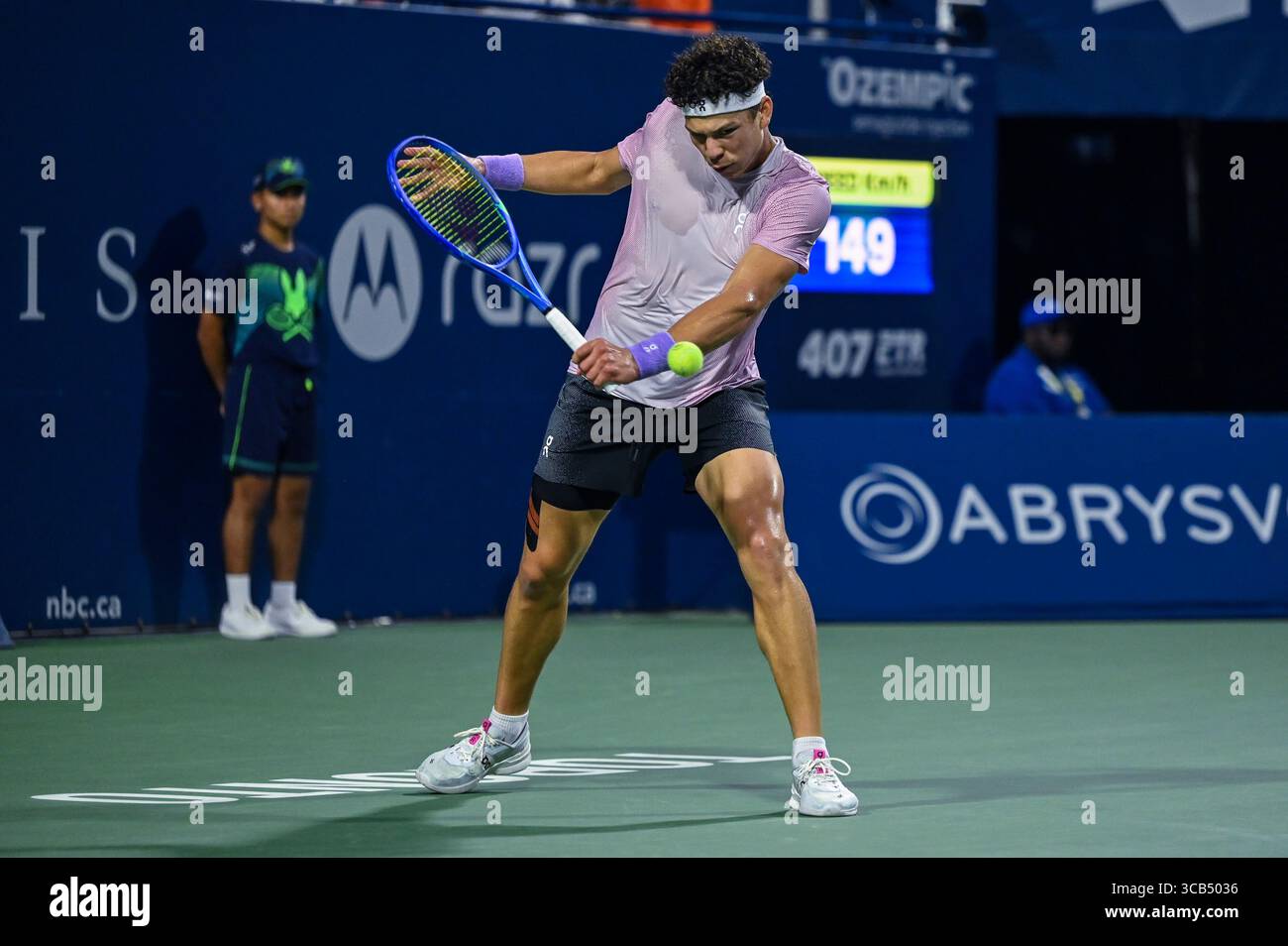 Toronto, Canada. 7 agosto 2025. Il tennista americano Ben Shelton partecipa alla finale del National Bank Open presentata da Rogers al Sobeys Stadium di Toronto. Credito: EXImages/Alamy Live News Foto Stock