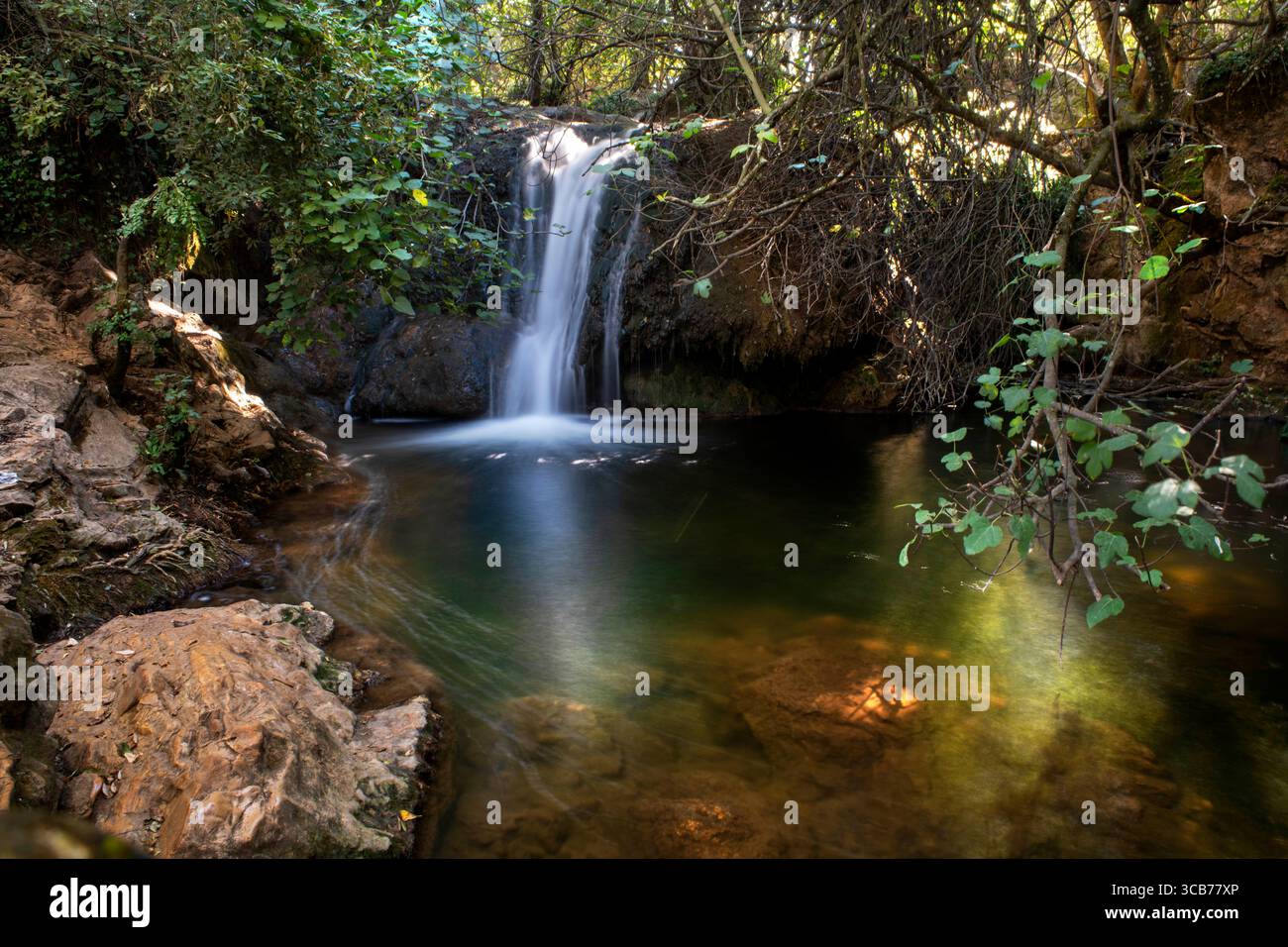 17 settembre 2022, Siviglia, Spagna: Cascate di Hueznar a San Nicolas del Puerto, Siviglia. Andalusia, Spagna...il fiume HuÃ©znar nasce in una sorgente sotterranea vicino a San NicolÃ¡S del Puerto. Da qui, il fiume scorre in discesa fino a raggiungere l'imponente Cascadas del HuÃ©znar, dichiarata monumento naturale dalla Junta de AndalucÃ­a e riserva della Biosfera sotto la protezione dell'UNESCO. E' uno dei posti piu' belli dell'intera Sierra Norte de Sevilla e un'incredibile oasi in cui fare un tuffo e, tra l'altro, mitigare il caldo caldo caldo dell'estate andalusa. Il Foto Stock