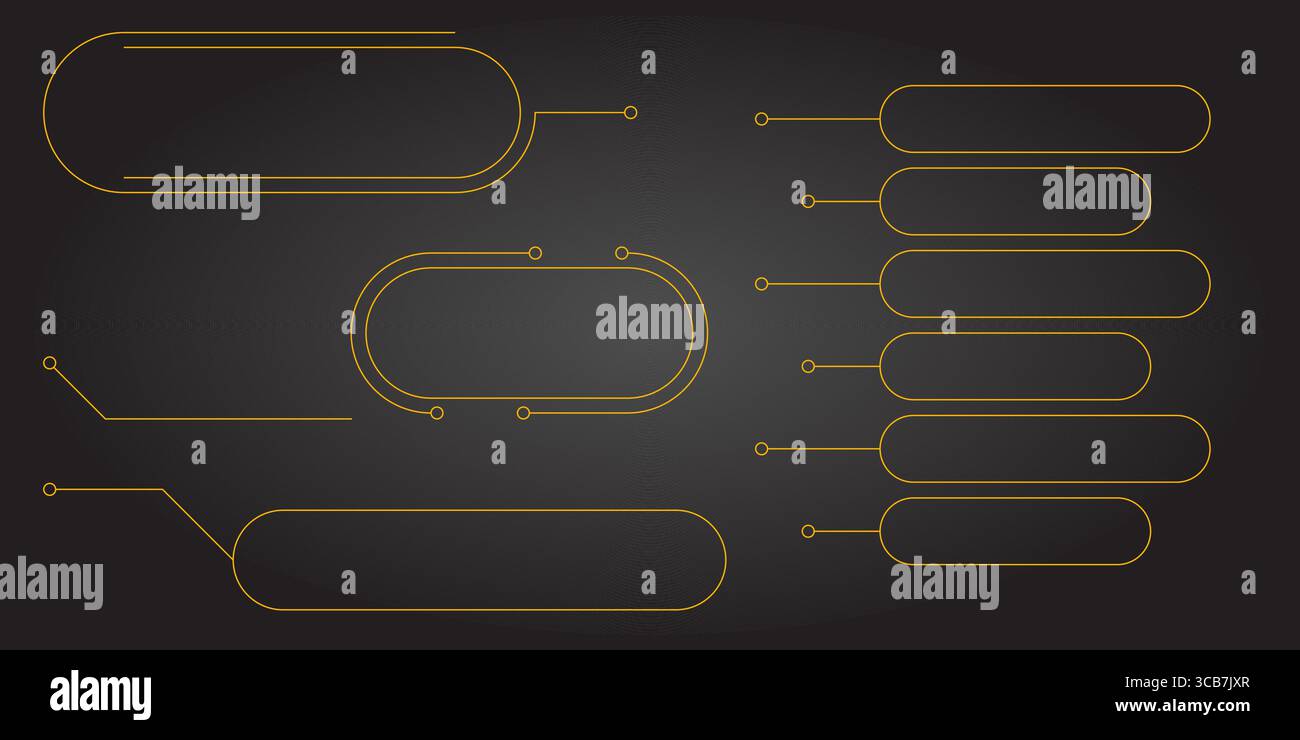 Cornice della casella di testo con un moderno menu con bordo della linea hud e un design con didascalia del titolo. Set di elementi futuristici della scheda di interfaccia per la presentazione Web dell'interfaccia utente di gioco o. Illustrazione Vettoriale