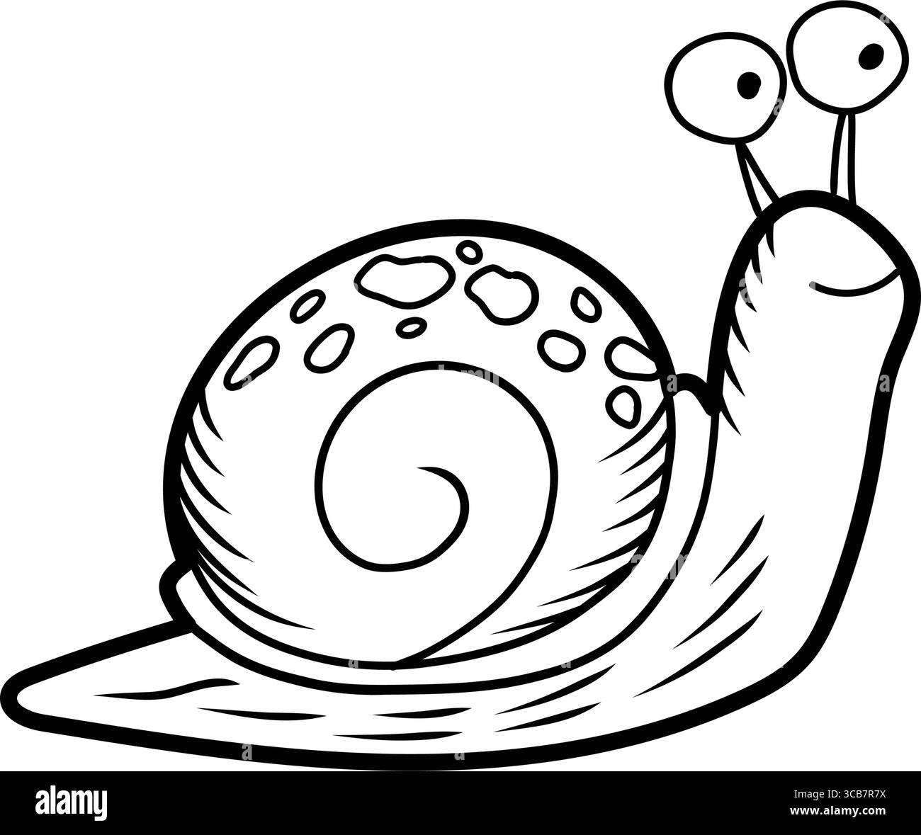 Chiocciola cartoni animati scorrevole con guscio a spirale e grandi occhi Illustrazione Vettoriale