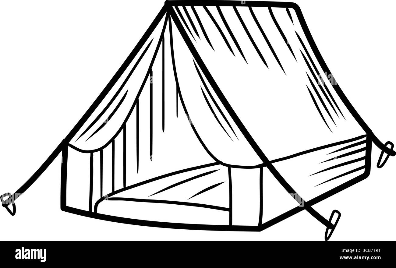 Tenda da campeggio con corde e picchetti, pronta per l'avventura all'aria aperta Illustrazione Vettoriale