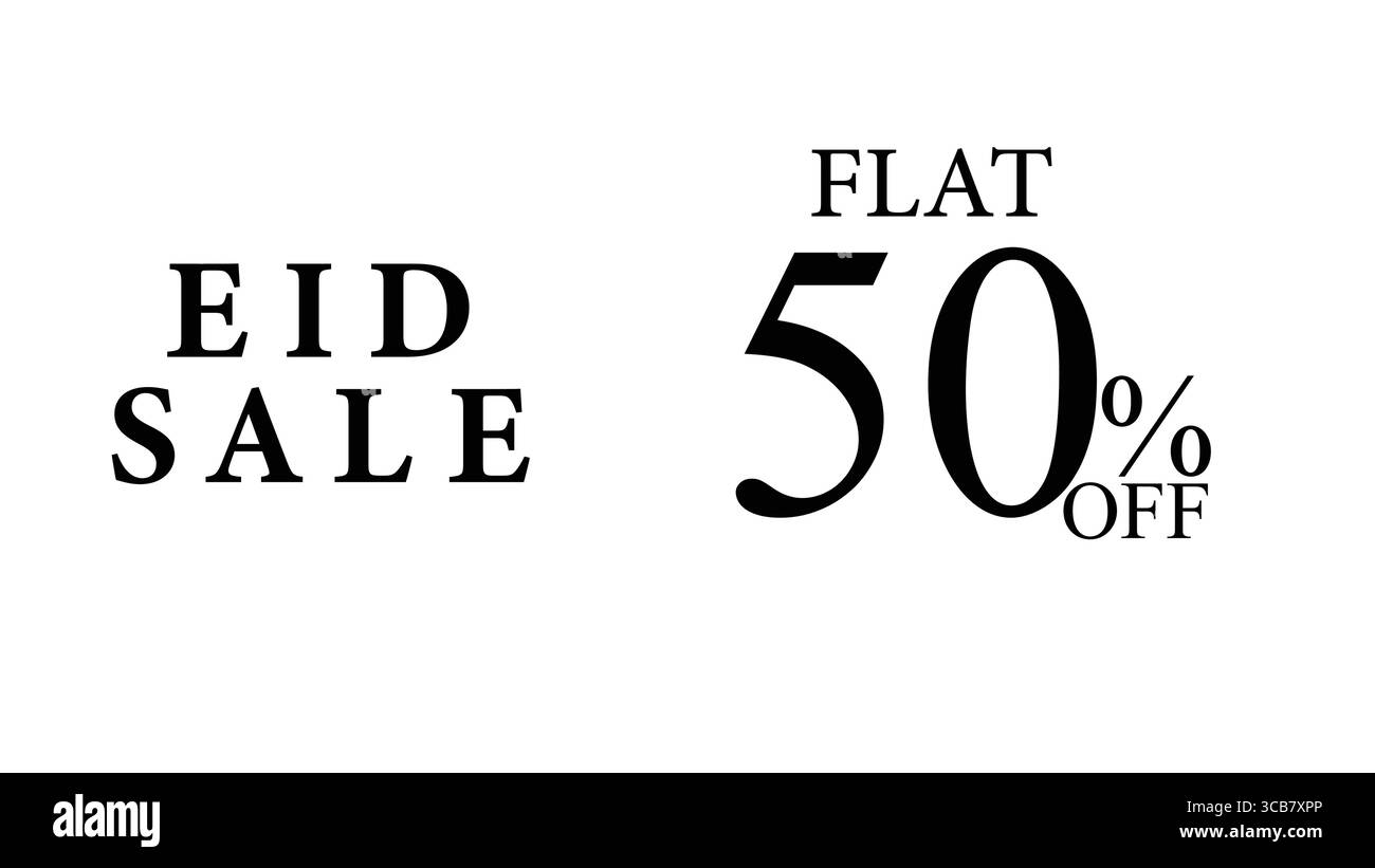 Offerta EID flat 50% di sconto – sconto speciale festivo per i clienti. Big Eid offre uno sfondo bianco e pulito, perfetto per le promozioni stagionali. Illustrazione Vettoriale