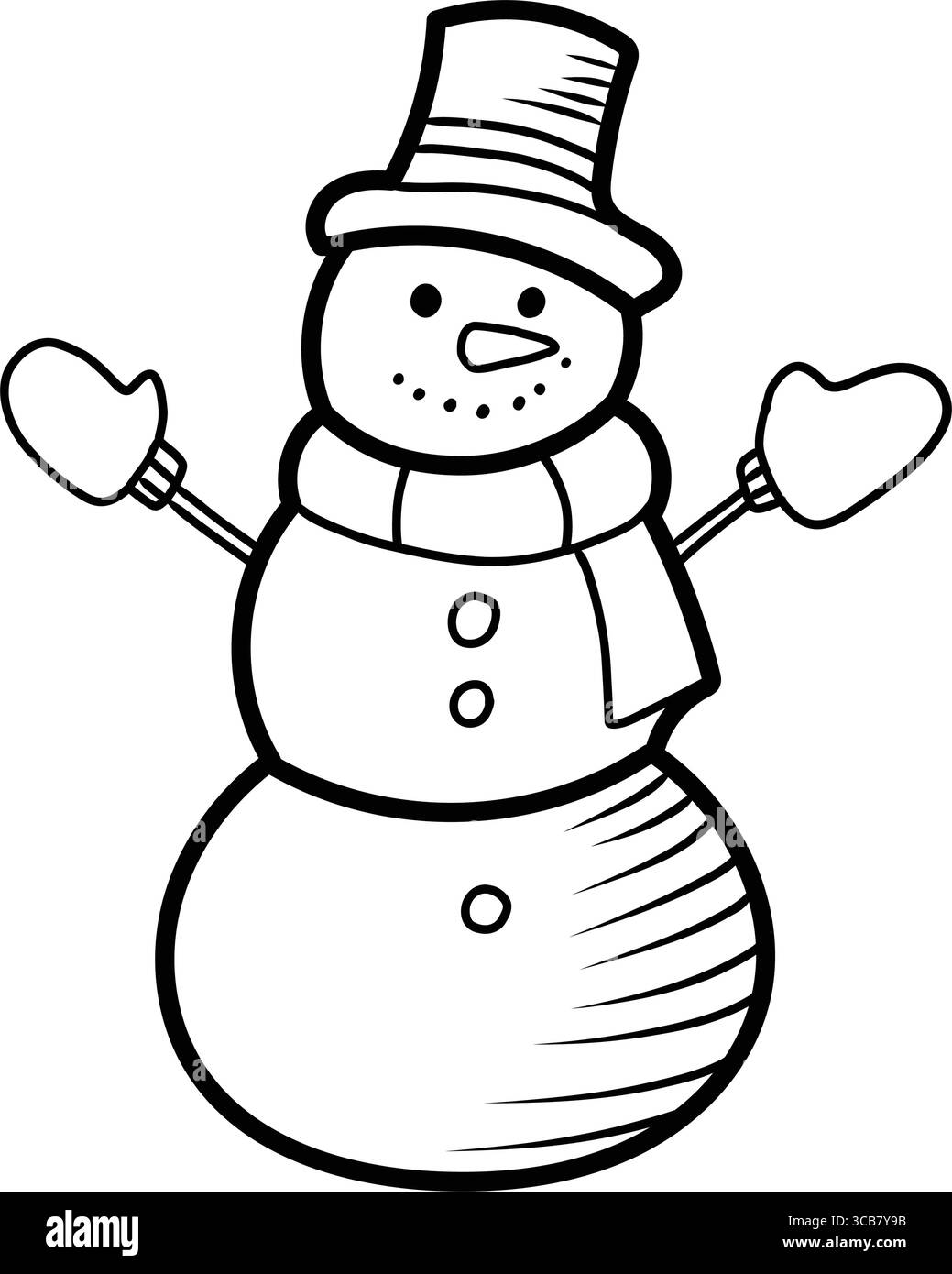 Pupazzo di neve con cappello e sciarpa a braccia aperte Illustrazione Vettoriale