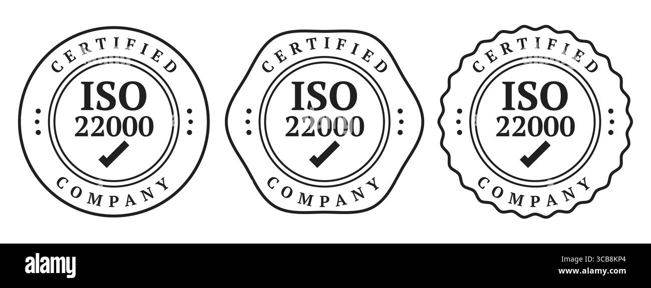 Set vettoriale con timbri aziendali certificati ISO 22000 Illustrazione Vettoriale