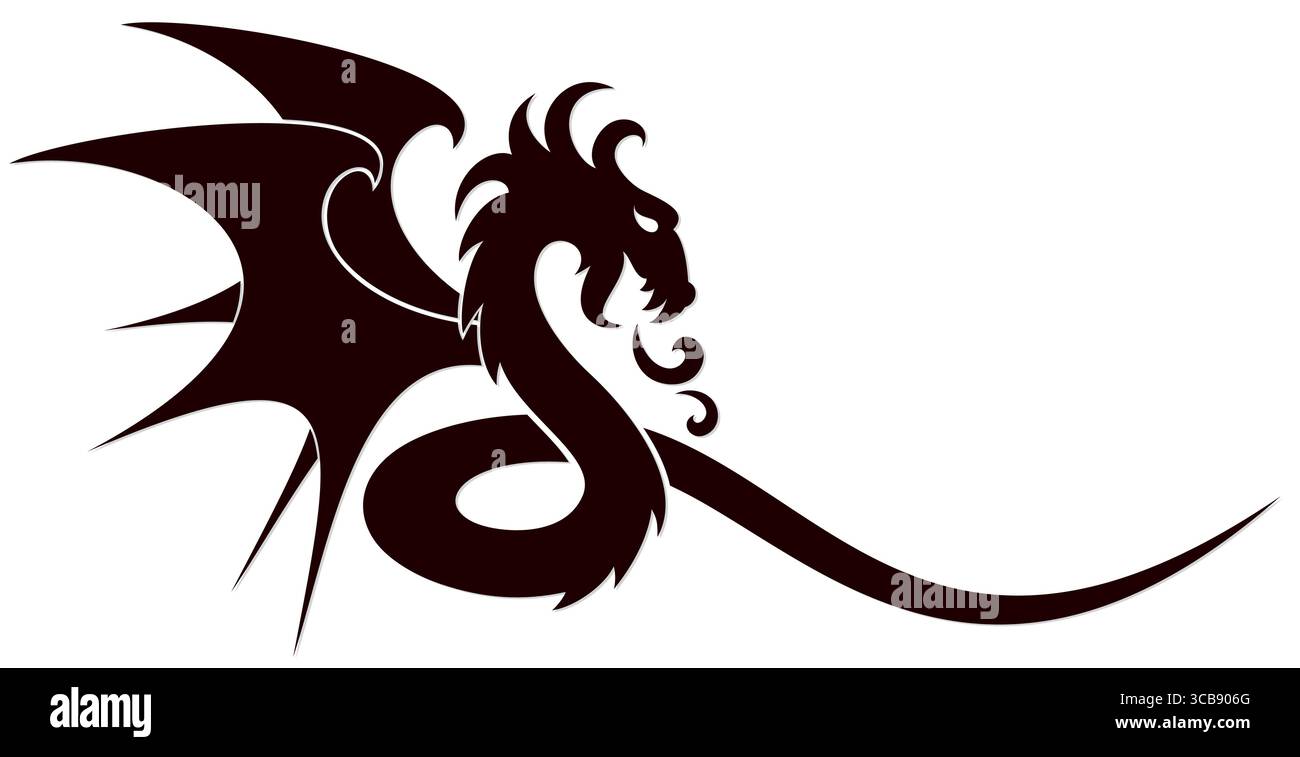 Simbolo del drago stilizzato con le ali. Illustrazione Vettoriale