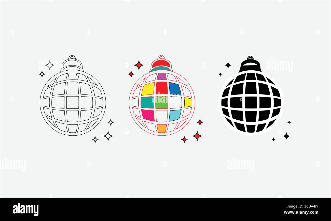 Colorate illustrazioni di dischi in diversi stili artistici con effetti scintillanti Illustrazione Vettoriale