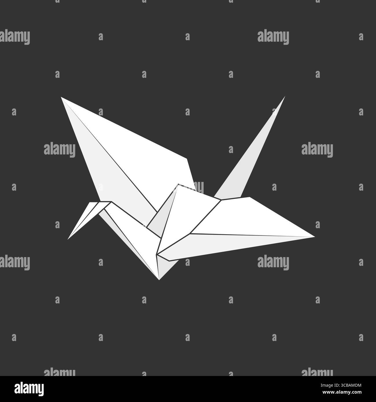 Icona della gru in carta Origami su sfondo scuro. Uccello di Origami dalla carta piegata. Illustrazione vettoriale Illustrazione Vettoriale