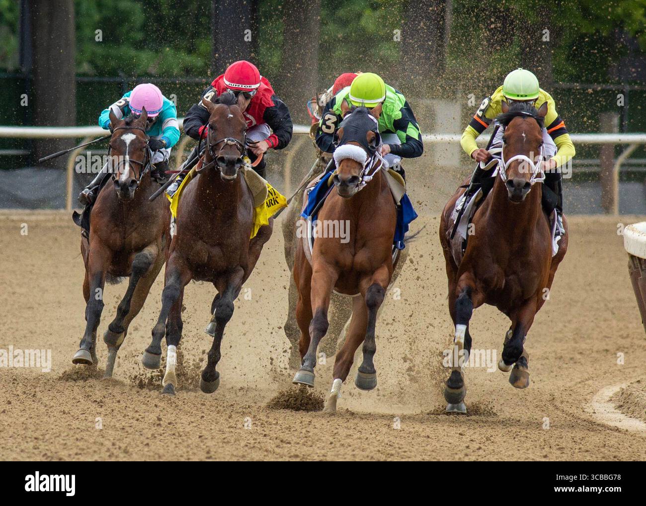 13 maggio 2023, USA: Candy Man Rocket (4) guidato da Junior Alvarado vince la Runhappy Stakes (Grade 3) al Belmont Park di Elmont, New York il 13 maggio 2023. Jason Moran/Eclipse Sportswire/CSM (immagine di credito: © Jason Moran/CSM tramite ZUMA Press Wire) Foto Stock