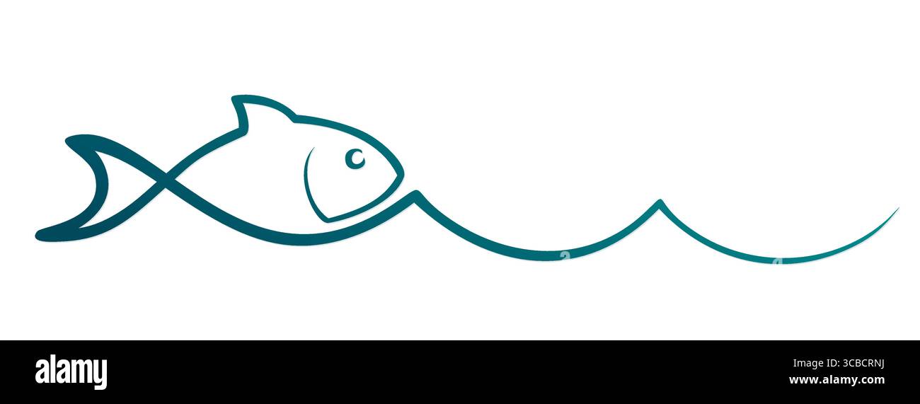 Il simbolo di una linea del pesce nell'onda blu. Illustrazione Vettoriale