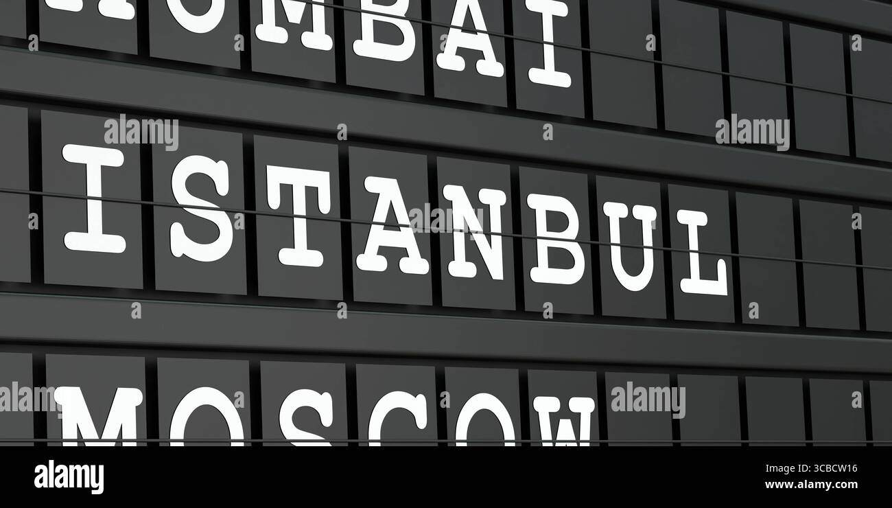 Istanbul, Turchia, destinazione di viaggio, partenza dall'aeroporto. Istanbul, Turchia, destinazione di viaggio, partenza dall'aeroporto. Turismo, prenotazione, vacanza, viaggio, vacanza, viaggio. Illustrazione 3D banner Travel 010 destination City istanbul Foto Stock