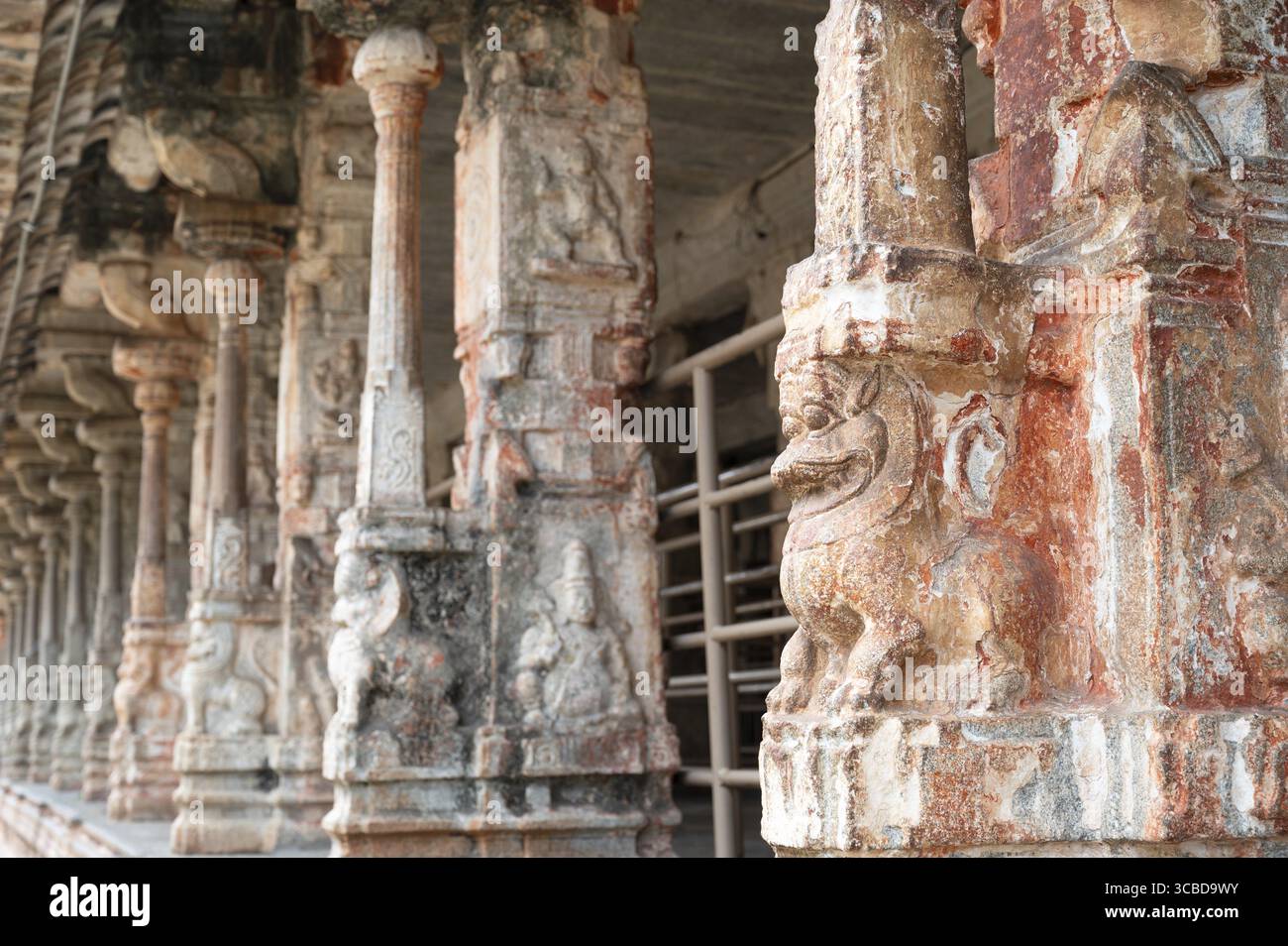dio indù nel tempio Virupaksha di Hampi, scavato nella roccia, nella storia e nella religione dell'India, rovina dell'Impero Vijayanagara Foto Stock