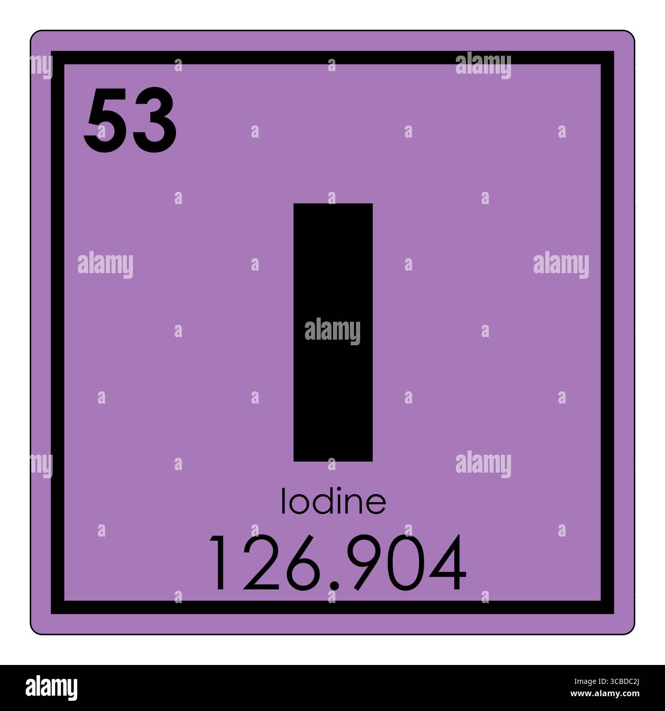 Iodio elemento chimico tavola periodica simbolo della scienza Foto Stock