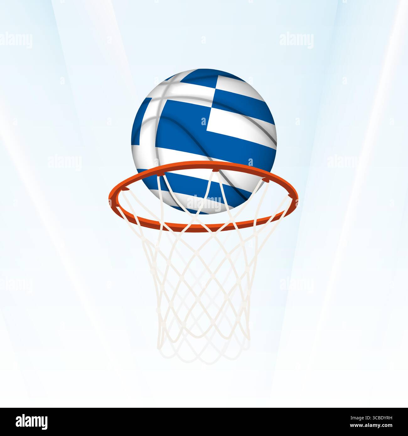 Illustrazione vettoriale di un pallacanestro con la bandiera nazionale della Grecia, catturata nel momento in cui si segna attraverso un cerchio. Perfetto per escursioni sportive Illustrazione Vettoriale