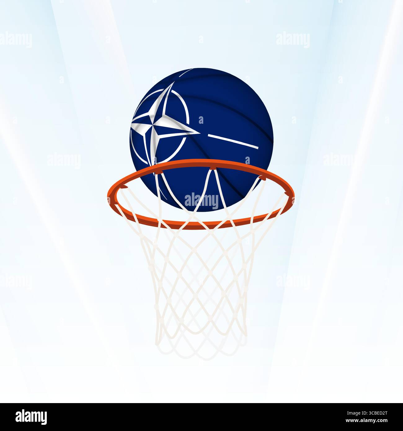 Illustrazione vettoriale di un pallacanestro con la bandiera nazionale della NATO, catturata nel momento in cui segnano attraverso un cerchio. Perfetto per la tourna sportiva Illustrazione Vettoriale