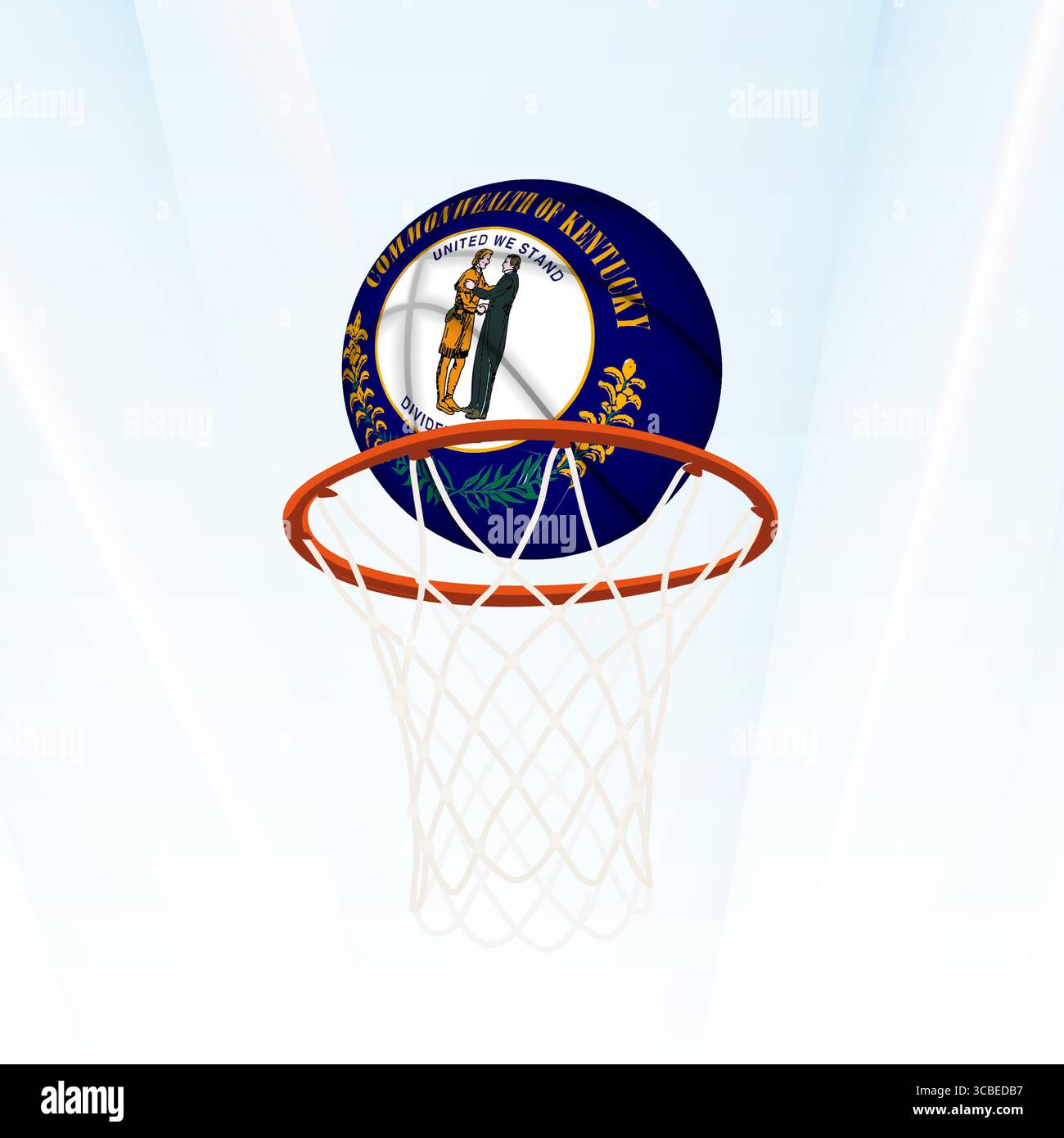 Illustrazione vettoriale di un pallacanestro con la bandiera nazionale dell'Idaho, catturata nel momento in cui si segna attraverso un cerchio. Perfetto per i tornei sportivi Illustrazione Vettoriale