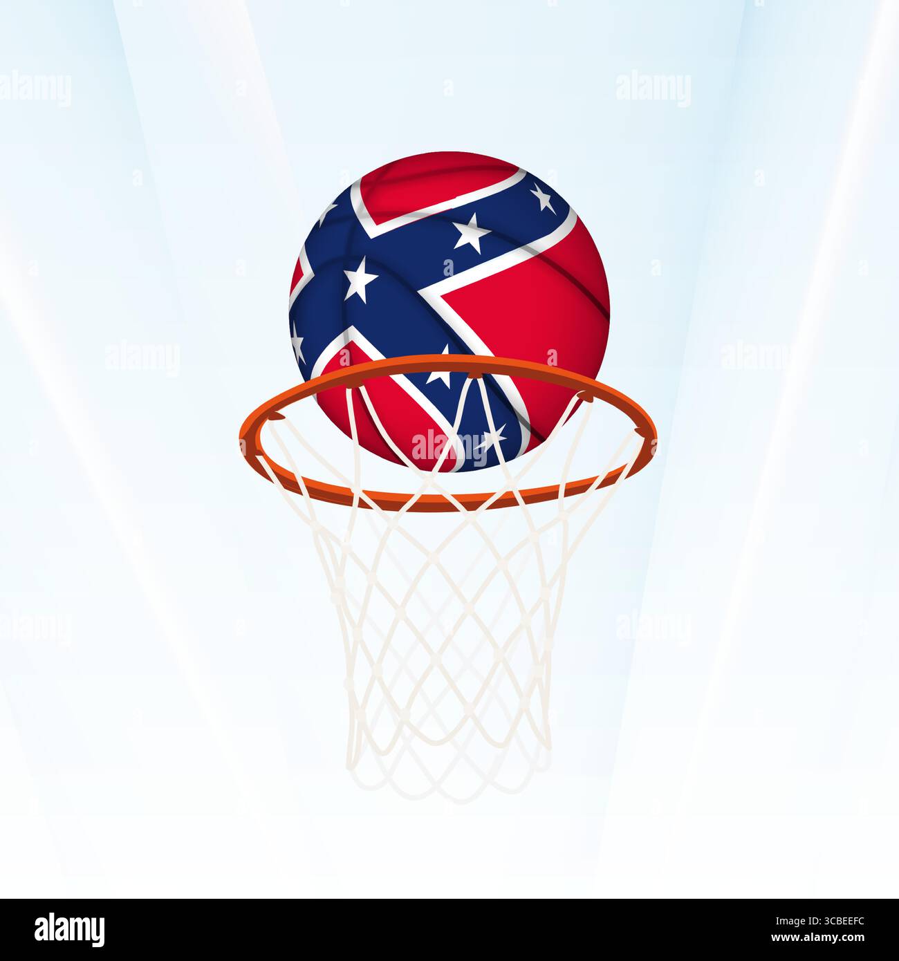 Illustrazione vettoriale di un pallacanestro con la bandiera nazionale confederata, catturata nel momento in cui si segna attraverso un cerchio. Perfetto per lo sport Illustrazione Vettoriale