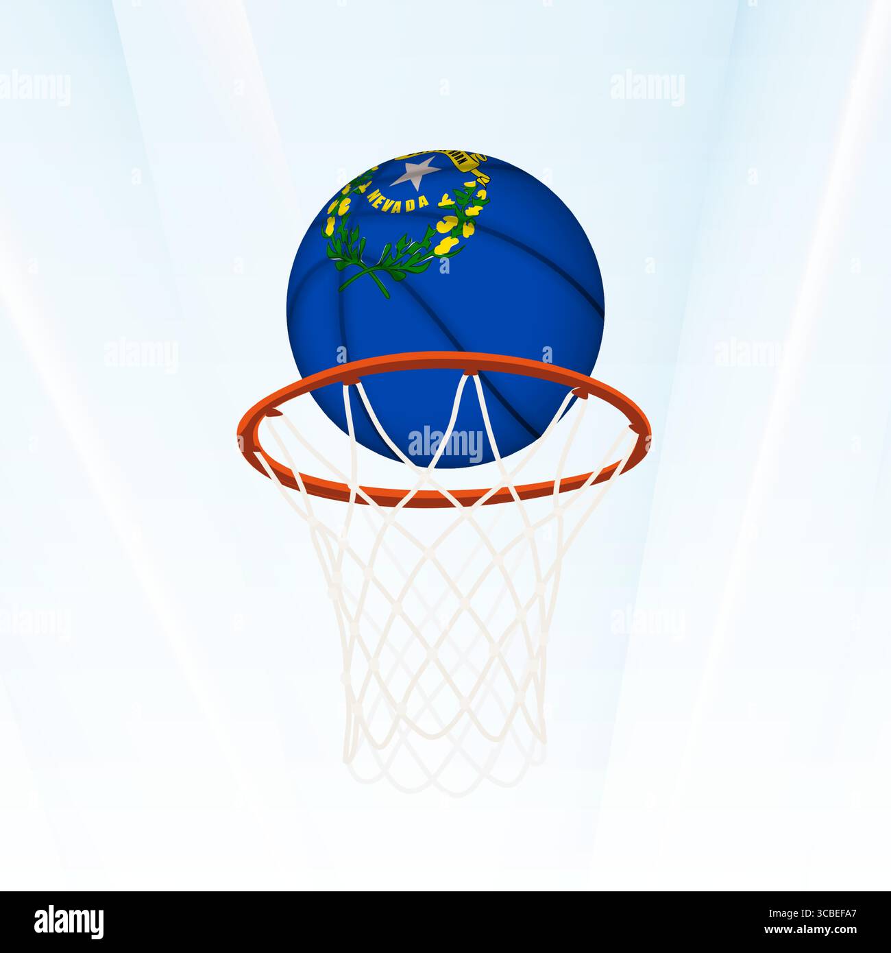 Illustrazione vettoriale di un pallacanestro con la bandiera nazionale del Nevada, catturata nel momento in cui si segna attraverso un cerchio. Perfetto per escursioni sportive Illustrazione Vettoriale