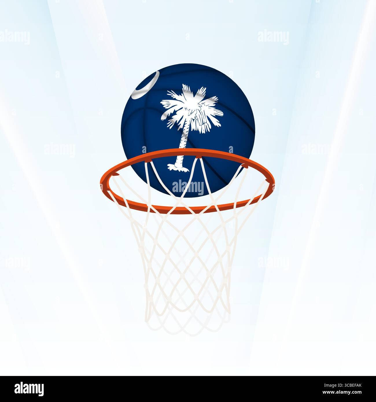 Illustrazione vettoriale di un pallacanestro con la bandiera nazionale della Carolina del Sud, catturata nel momento in cui segnano attraverso un cerchio. Perfetto per spo Illustrazione Vettoriale