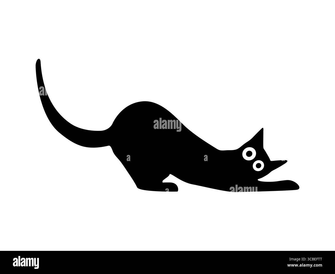 Giocando al gatto nero disegnato a mano su sfondo isolato. Illustrazione vettoriale Illustrazione Vettoriale